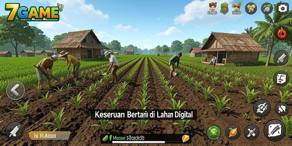 Screenshot gameplay 7GAME menampilkan aktivitas bertani yang seru.