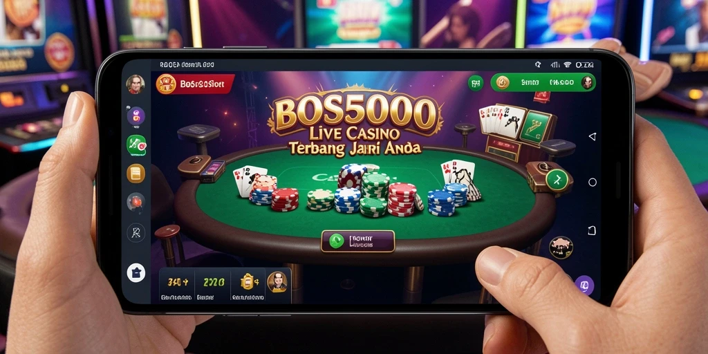 Screenshot gameplay BOS5000 yang menampilkan dealer dan suasana kasino langsung.