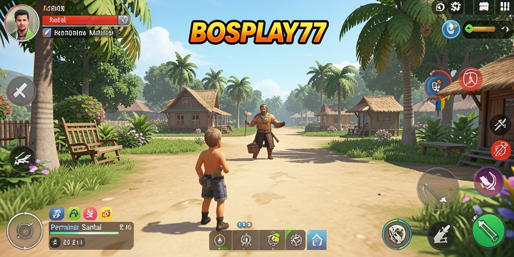 Tampilan gameplay BOSPLAY77 yang menarik dan berwarna.