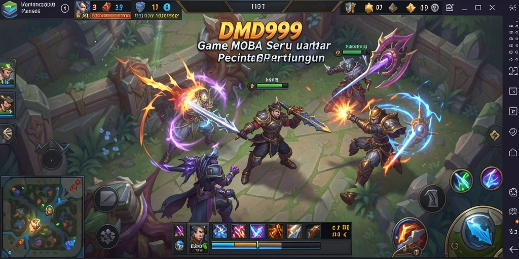Screenshot DMD999 menampilkan pertempuran seru antara dua tim di arena.