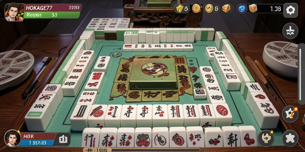 Tampilan menarik dari gameplay HOKAGE77 yang menggambarkan suasana Mahjong.