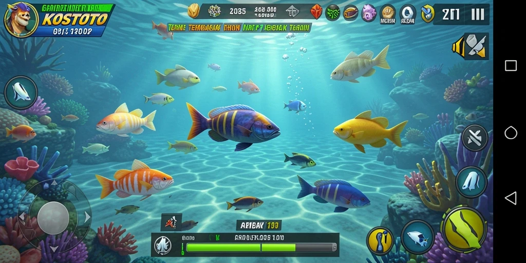 Screenshot menampilkan gameplay menakjubkan dari KOSTOTO dalam aksi menembak ikan.