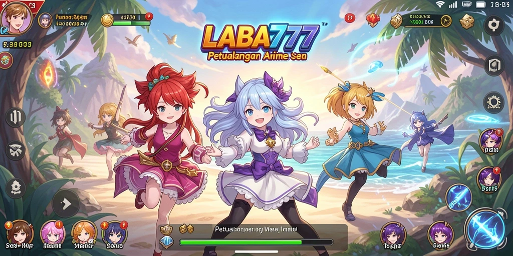 Tampilan gameplay LABA777 yang penuh aksi dan karakter anime.
