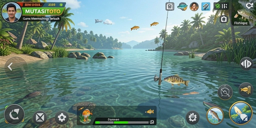 Tampilan gameplay MUTASITOTO yang seru saat menangkap ikan.