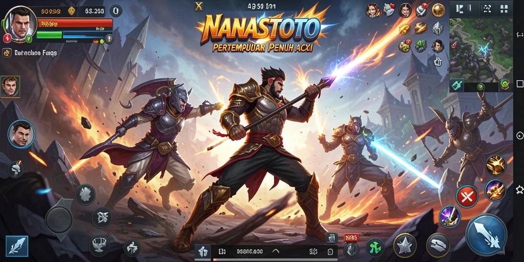 Tampilan gameplay NANASTOTO yang seru dengan pertempuran aksi intens.