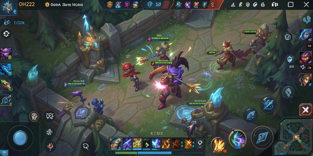 Tampilan gameplay MOBA yang seru dan mendebarkan.