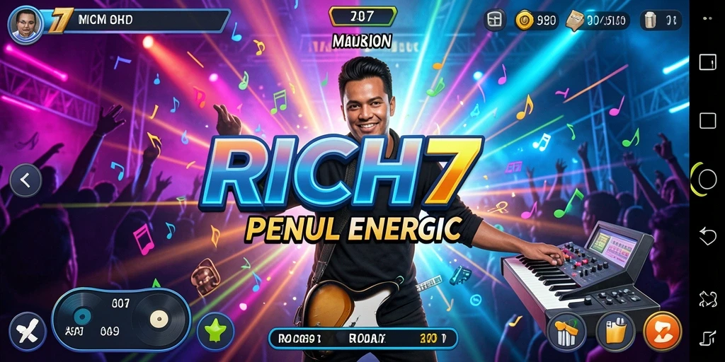 Tampilan gameplay RICH7 yang seru dengan irama musik.