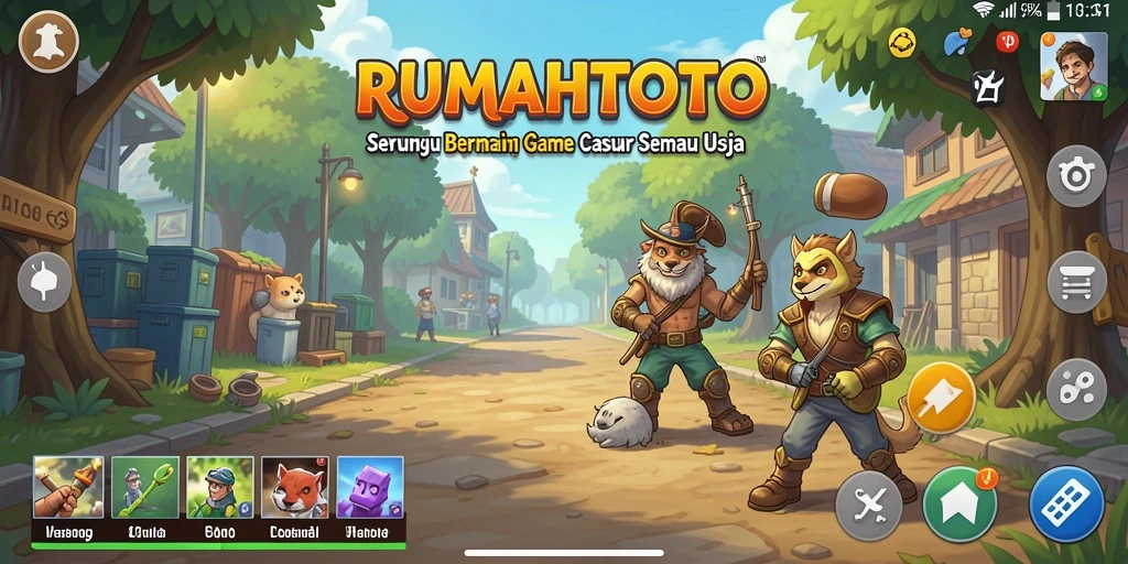 Screenshot gameplay RUMAHTOTO yang penuh warna dan menghibur.