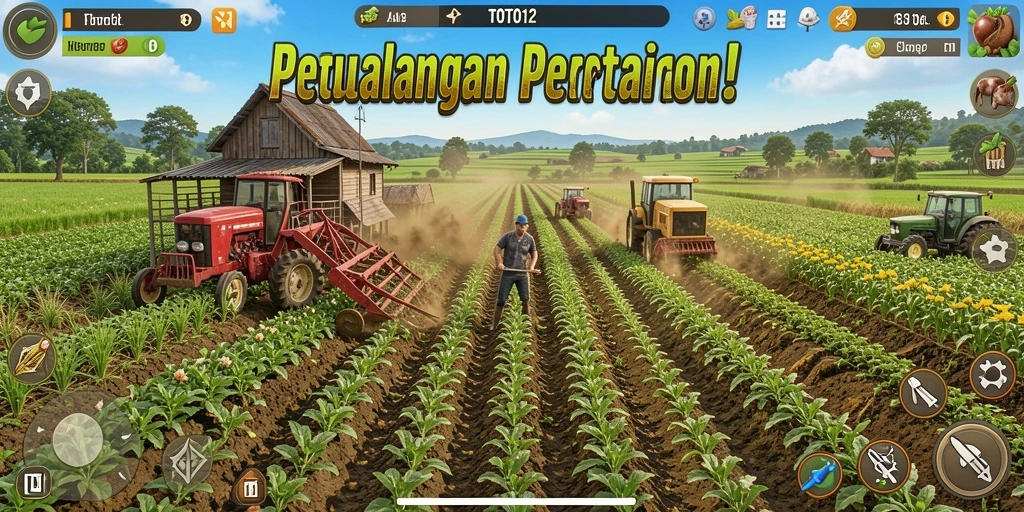 Tangkapan layar TOTO12 menampilkan aktivitas pertanian yang menyenangkan.